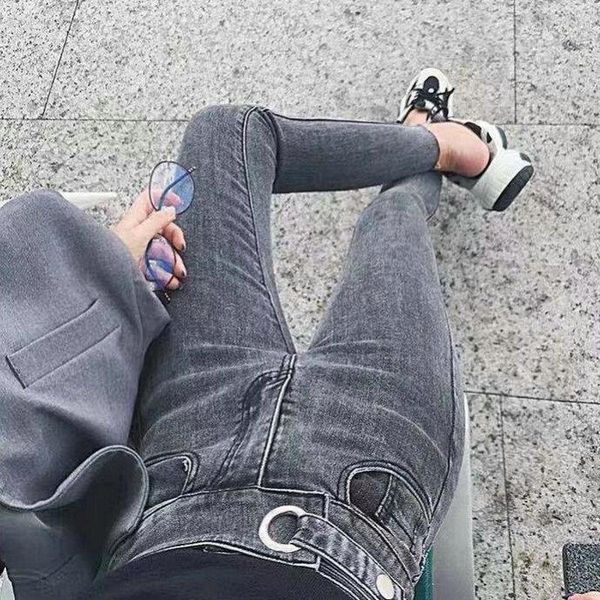 

spring autumn pencil ankle-length pants high waisted women's fashion trousers plus size skinny jeans casual denim, Blue