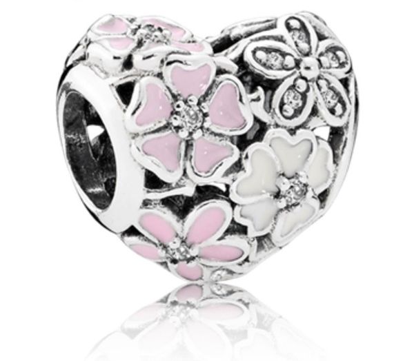 

fits pandora bracelets 20pcs cherry blossom magnolia silver charm bead fit original pandora bracelets diy jewelry for women gift, Black