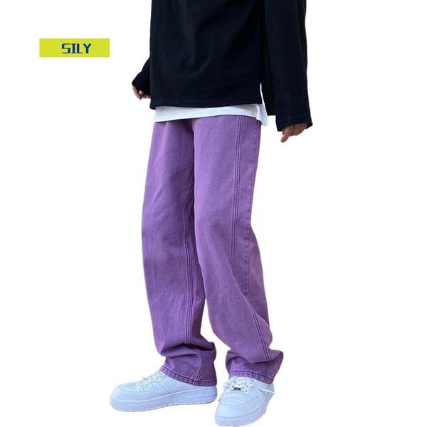 

autumn men's jeans casual oversize hip hop denim pants streetwear couple loose clothing, Blue