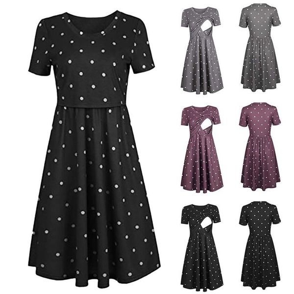 

maternity dresses pregnancy dress robe grossesse woman dots print short sleeve breast-feeding pregnant nursing, White