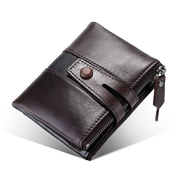 

men's leather wallet short first layer business retro double zipper coin purse christmas gift wallets, Red;black