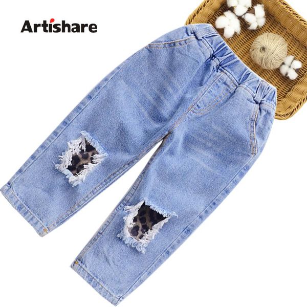 

jeans kids leopard for girls autumn ripped casual style baby girl clothes, Blue