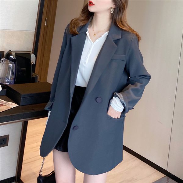 

women's suits & blazers women fashion casual urban ladies high street loose single breasted oversize long sleeves jackets n14, White;black