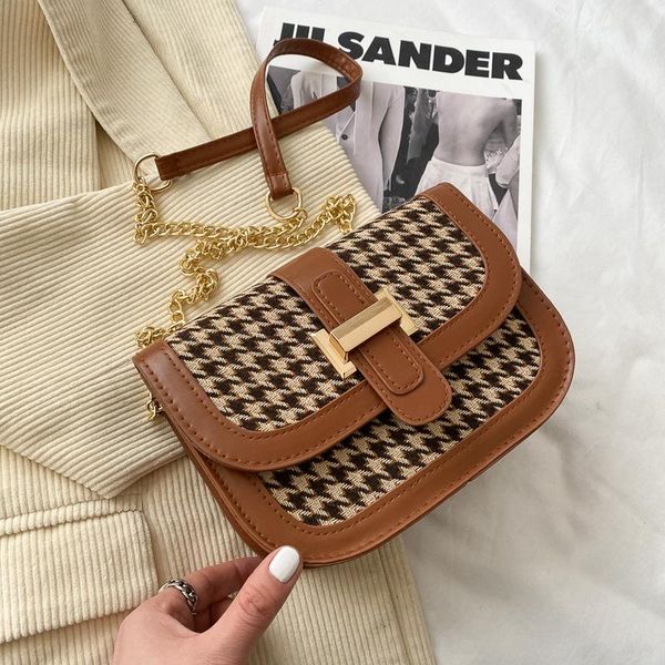 

spring 2021 korean version of the simple small square bag belt decorative chain plaid one-shoulder commuter stiletto evening bags
