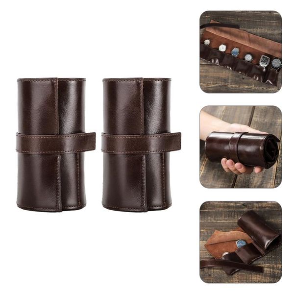 

watch boxes & cases 2pcs fashion storage pouch leather bag holder, Black;blue