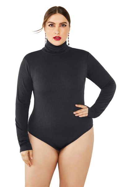 

women's jumpsuits & rompers 5xl autumn winter keep warm women jumpsuit high neck long sleeve knitted bodysuit plus size clothes stretch, Black;white