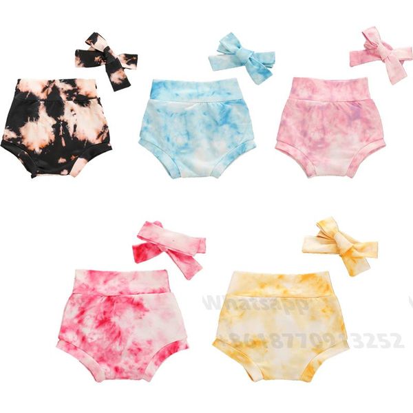 

fashion cute born baby girls boys tie-dye printed shorts trousers+headband 2pcs elastic high waist 5 colors, Black