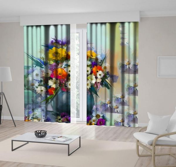 

curtain & drapes flowers bouquet in vase still life oil painting soft 6colors vintage style artwork printed blue yellow white