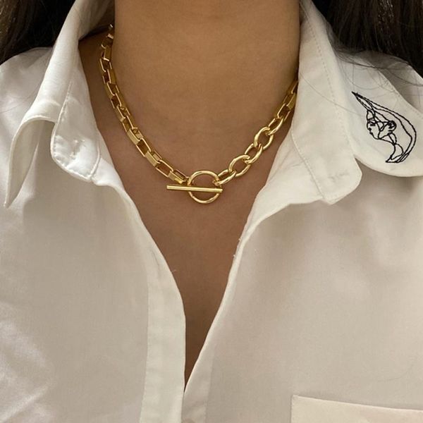 

chains peri'sbox box chain toggle clasp gold necklaces mixed linked circle for women minimalist choker necklace jewelry, Silver
