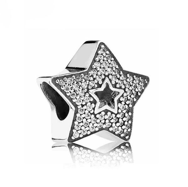 

fits pandora bracelets 20pcs five-pointed star crystal silver charm bead fit original pandora bracelets diy jewelry for women gift, Black