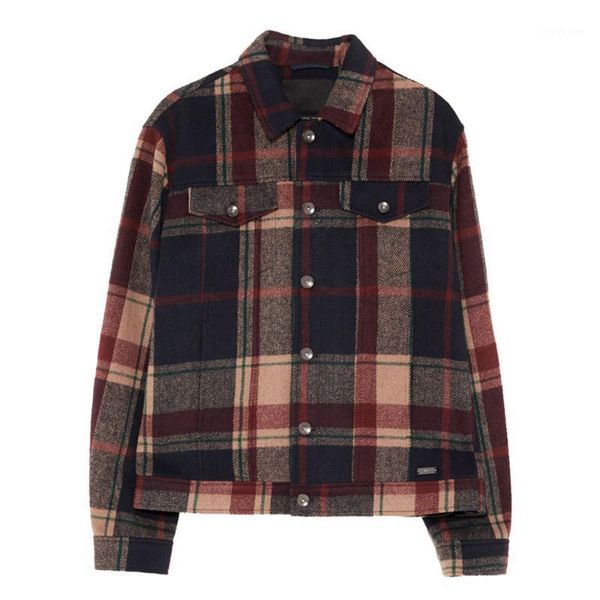 

men's jackets bmurhmza 2021 fashion pocket check woolen jacket coat vintage long sleeve buttons outerwear chic, Black;brown