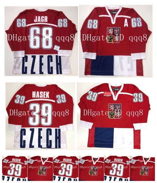 

vintage 1998 czech republic jerseys 39 dominik hasek 68 jaromir jagr red nagano olympics hockey jersey, Black