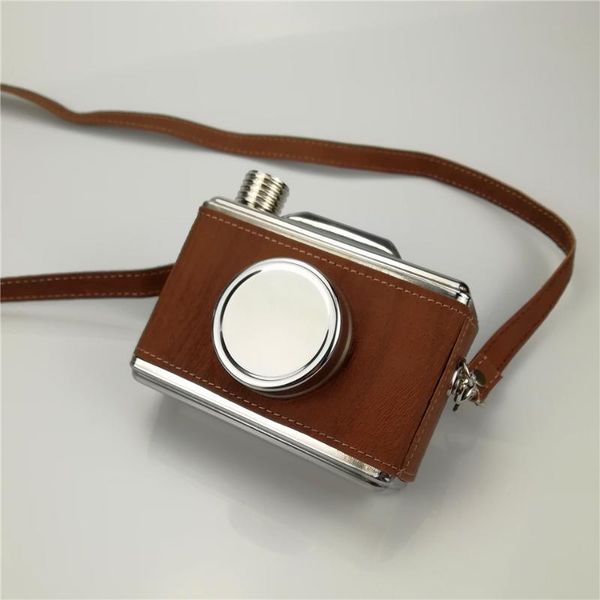 

hip flasks camera shape 11 oz safe stainless steel flask with wooden leather wrapped alcohol liquor whiskey