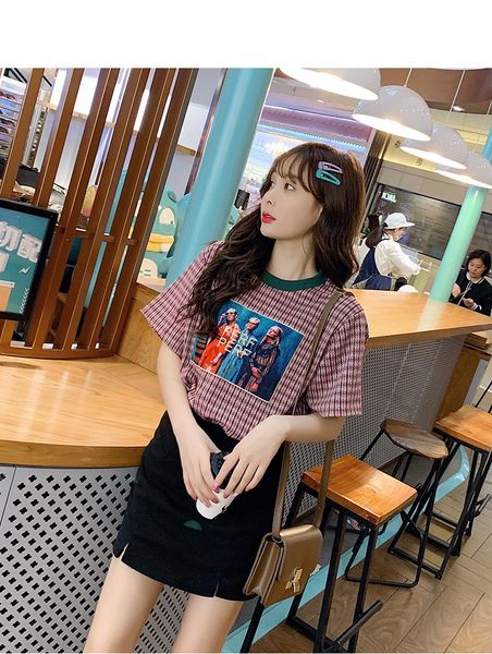 

women's t-shirt lin spring 2021 college wind bottom shirt net red velvet printing was thin wild loose short-sleeved, White