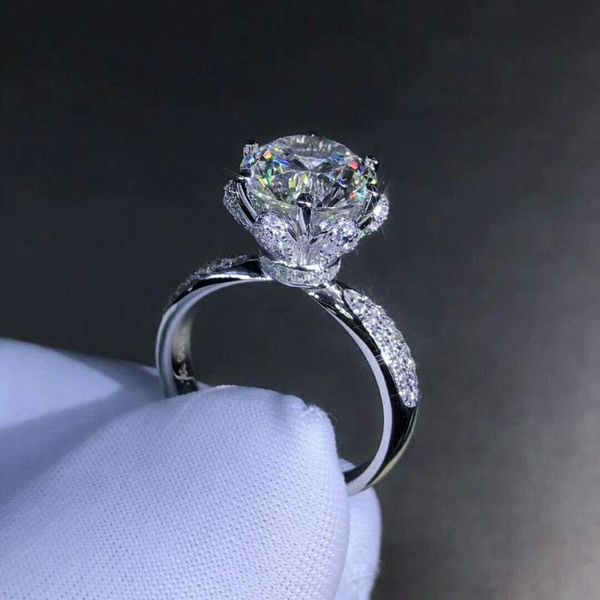 

cluster rings bling flower shape 3ct lab diamond ring 925 sterling silver engagement wedding band for women bridal fine party jewelry, Golden;silver