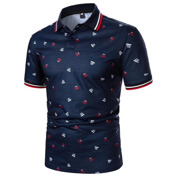 

men's polos feitong shirt spring and summer print casual business turn down collar button cotton short-sleeved men clothing, White;black