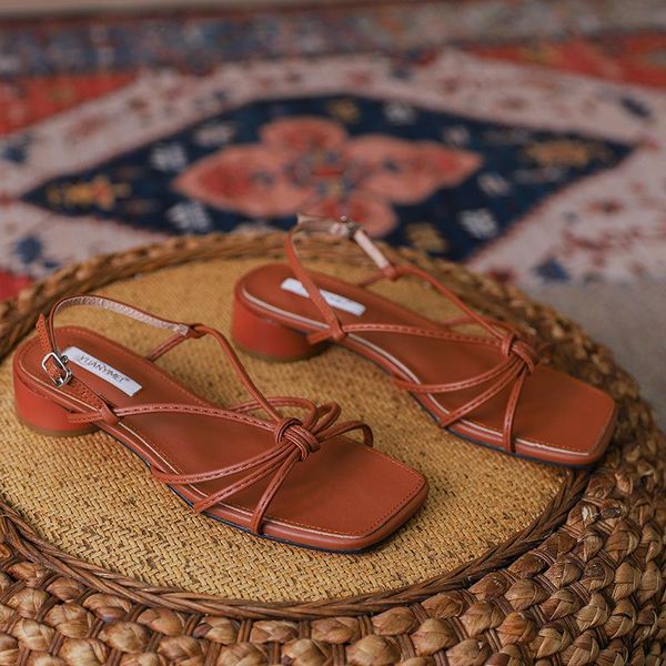 

sandals buckle strap low woman leather med block heels large size female shoe 2021 summer open toe low-heeled medium chunky high, Black