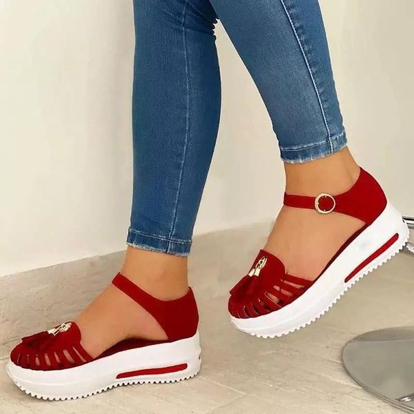 

women's suede solid color baotou hollow classic tassel high-heeled platform comfortable and fashionable casual sandals zq0015 dress sho, Black
