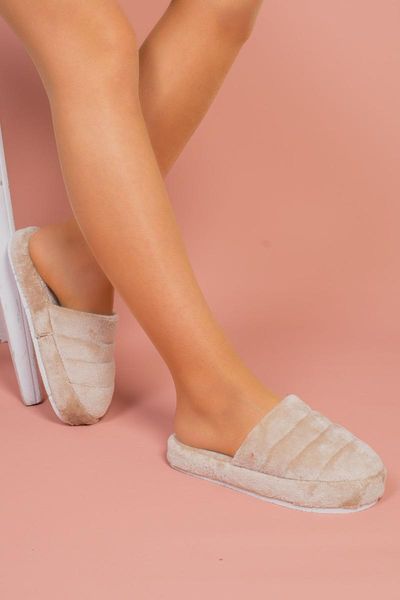 

slippers beige front indoor plush home slipper, Black