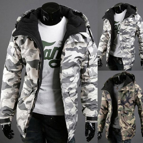 

men winter thick warm coat fur windbreaker jacket autumn camouflage print pocket zipper long sleeve yoga outfit
