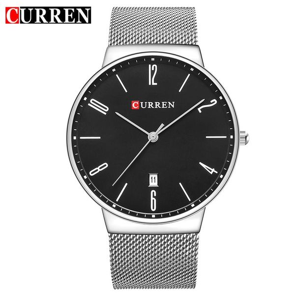 

wristwatches curren men's quartz relogio masculinos dial clock ultra-thin male wrist watch calendar waterproof business steel watches, Slivery;brown