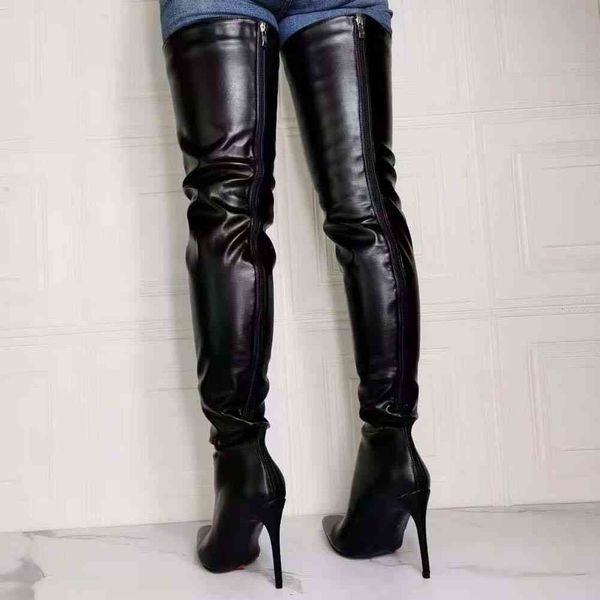 

boots girl party luxury shoes pointed toe over the knee women solid autumn winter boots b034, Black