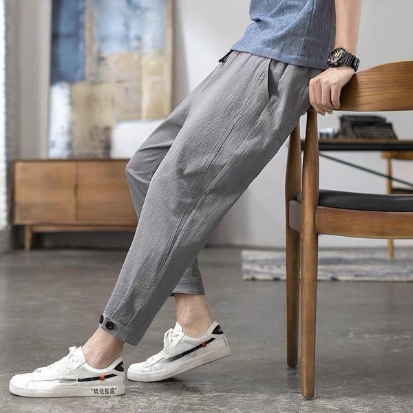 

mens harem pants 2021 cotton and linen men's loose korean trend spring summer trousers hip hop men clothing, Black