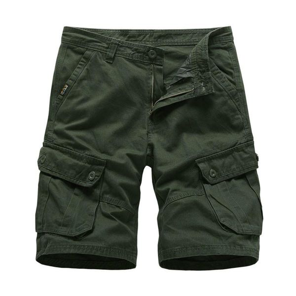 

men's cotton cargo shorts summer casual multi-pocket loose male solid color military tactical short men, White;black