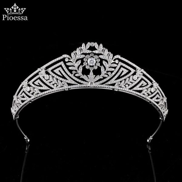 

pioessa baroque leaf bridal tiaras cubic zirconia queen crown rhinestone pageant diadem bride headband wedding hair accessories clips & barr, Golden;silver