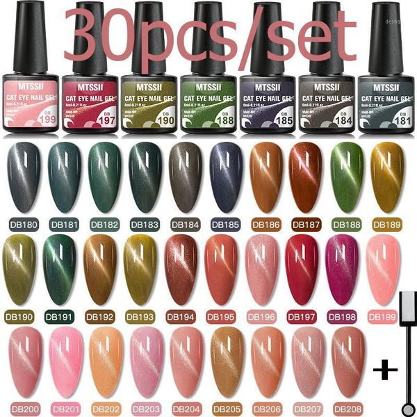 

mtssii laser shine glitter galaxy cat eye nail gel polish magnet 30pcs/set 6ml bright megnetic long lasting varnish uv led1, Red;pink
