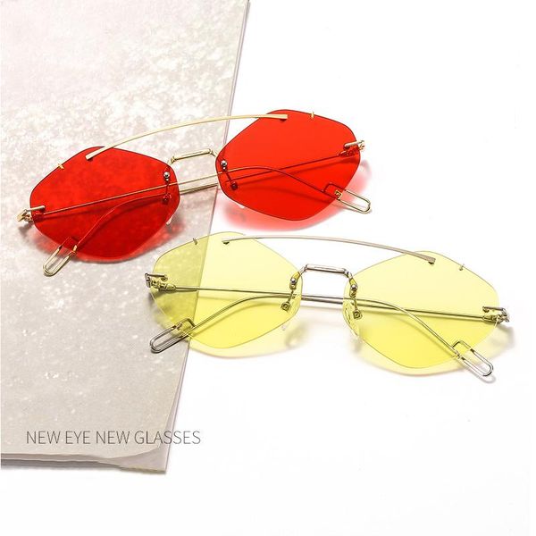 

sunglasses fashion modern small rimless women brand vintage metal punk sun glasses men irregular shades oculos feminino, White;black