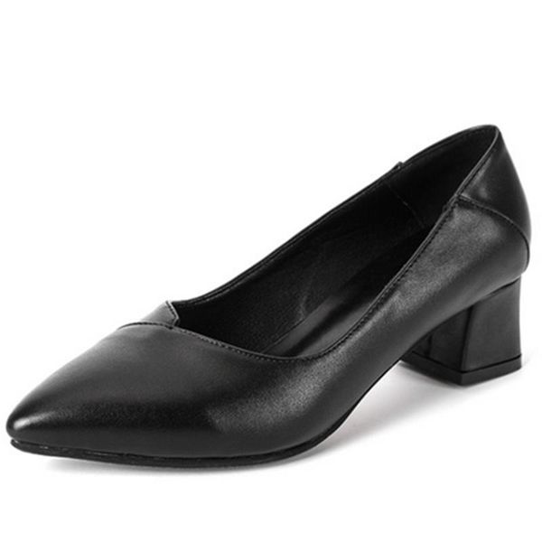 

fashion square heel women pumps superfine fiber casual shoes pointed toe slip on ladies big size 34-43 dress, Black