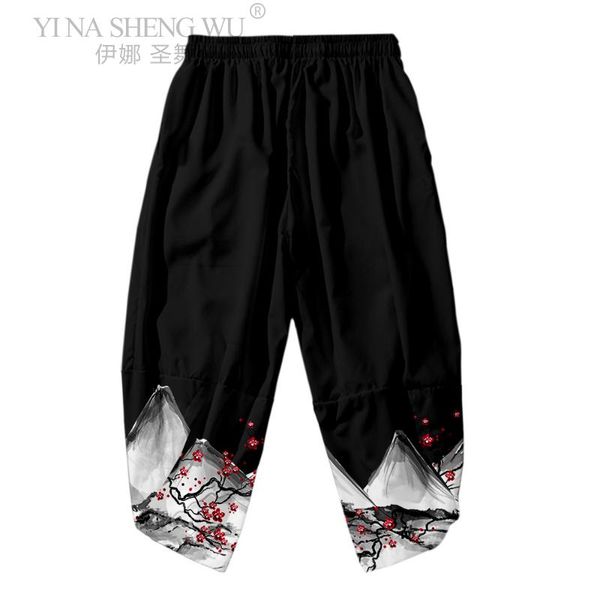 

peach blossom print japanese kimono pants harajuku trousers asian clothes men's clothing traditional thin harem loose ethnic, Red