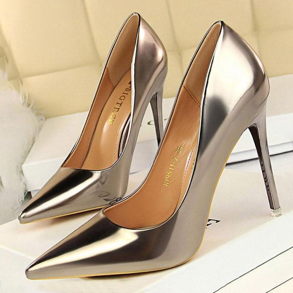 

dress shoes woman pumps patent leather high heels women basic pump wedding female stiletto heel plus size 43 rb62, Black
