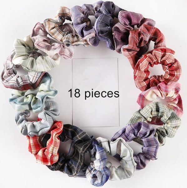 

hair accessories 18pcs scrunchies ring fabric plaids ties rope women ponytail holder girls hairbands gifts, Slivery;white