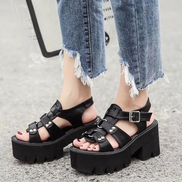 

dress shoes women gladiator sandals summer ankle strap heels cross chunky yma258-1, Black