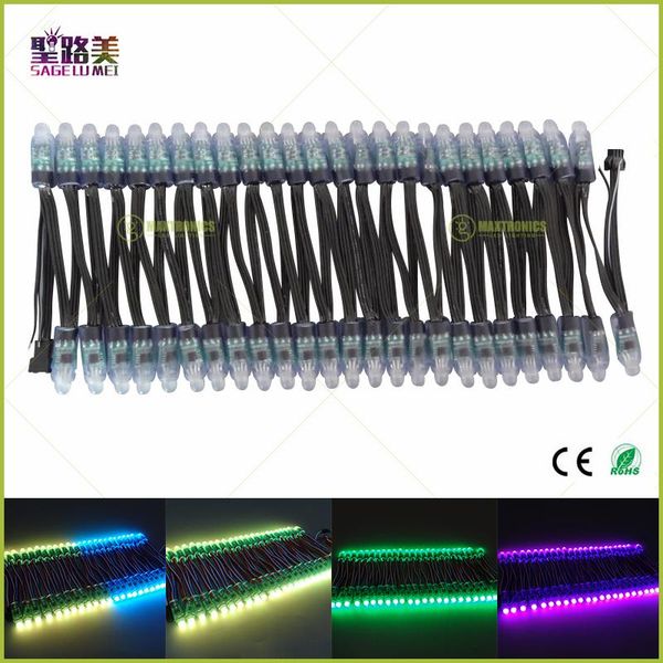 

modules 100pcs dc5v/dc12v black wire ws2811ic 12mm rgb led module string super bright pixel light digital full color waterproof ip68