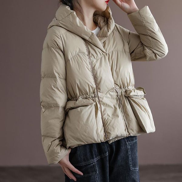 

women's down & parkas ailegogo winter women hooded thick warm 90% white duck short casual female pocket coat snow lady outwear, Black