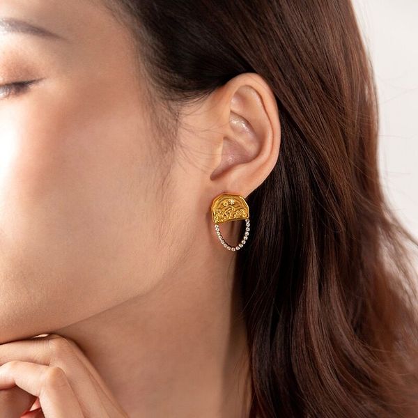 

rhinestone dangle earrings vintage gold engraved cz drop earring for women, Silver
