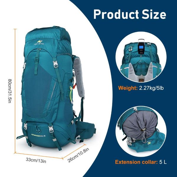 

outdoor bags nevorhino 55+5l capacity mountaineering bag camping trip hiking nylon waterproof professional backpack with rain cover