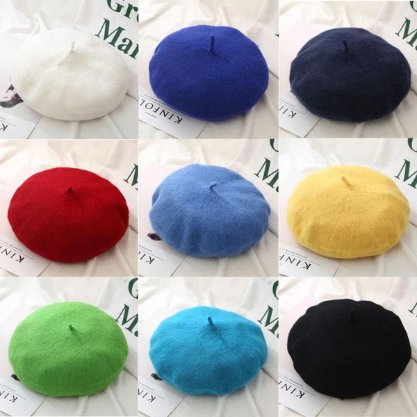 

beanies women girls solid color winter warm baggy wool beret cap flat hat autumn felt berets