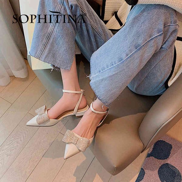

sophitiina sweet stylish butterfly-knot women shoes summer dressing pointed toe flat genuine leather slingback sandals fo269 210513, Black