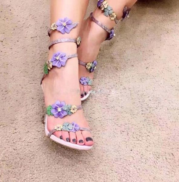 

genuine leather floral embroidery snake shape summer sandals open toe thin high heel, Black