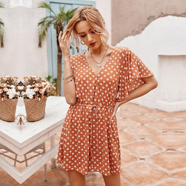 

women's jumpsuits & rompers 2021 summer sweet dot playsuits women cotton casual lace up v neck butterfly sleeve, Black;white