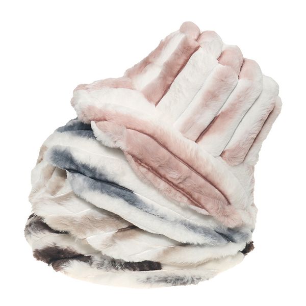 New Tie Dye Stripe Peluche Cappellini da pesca Panama Bob Pescatore Gorros Caldo Morbido Pelliccia Sintetica Cappello Secchiello Invernale per Le Donne Ragazze Signore