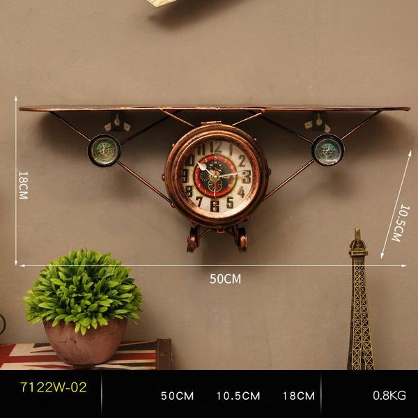 

other home decor industrial style iron art aircraft decoration rack retro wall clock pendant storage holder shelf for bar