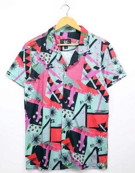 

men's casual shirts p.bear short sleeve multicolor hawaiian shirt, White;black