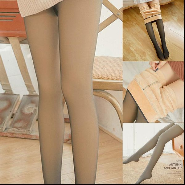 

women legging legs fake translucent warm fleece slim stretchy for winter outdoor design leggings ropa mujer, Black