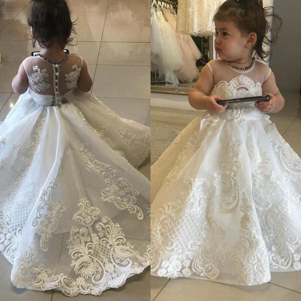 

girl's dresses white ivory lovely flower girl for weddings jewel neck lace buttons back kids birthday party pageant gowns customize, Red;yellow