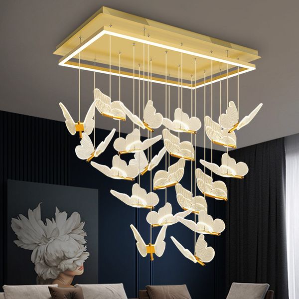 Lampadario moderno a LED a forma di farfalla quadrata Camera da letto ristorante nordico Semplice ingresso creativo Guardaroba Art Duplex Lampada a sospensione da costruzione